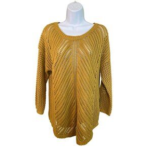 Chelsea & Theodore Open Knit Womens Sweater X Yellow  Lagenlook Minimalist